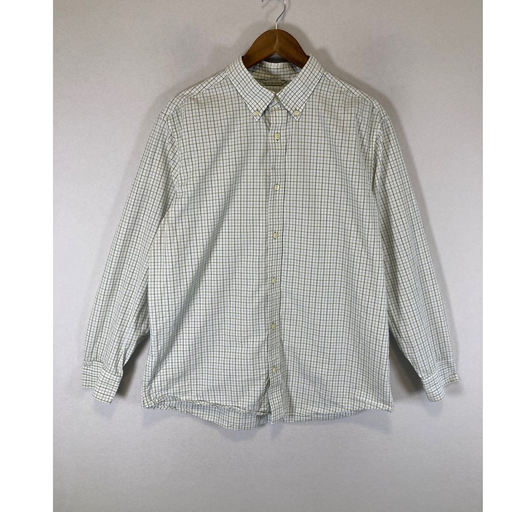 Preppy Banana Republic Mens XL Wht Green Blue Tattersall Check Button Down Shirt